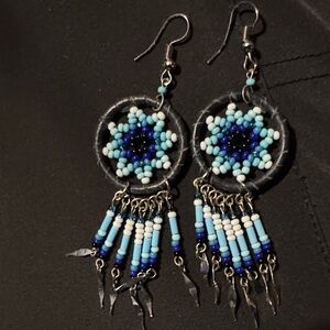 Bohemian Blue and Silver Beaded Earrings